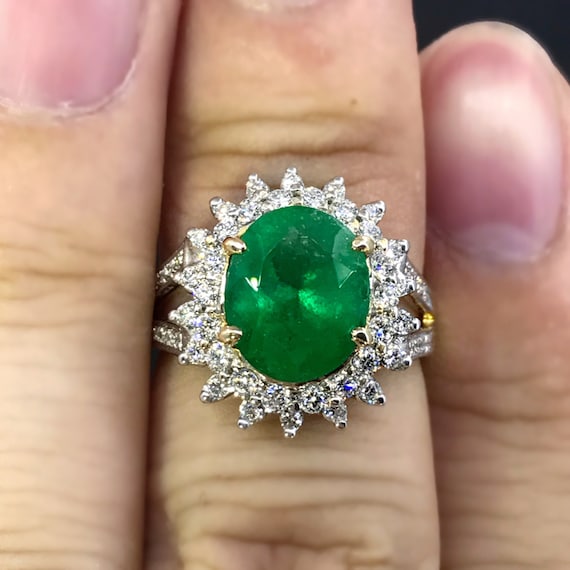 COLOMBIAN! 3.66CTW EMERALD & Diamonds in 18K solid yellow gold ring engagement natural authentic certified "See VDO"
