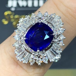 CEYLON! 6.39TCW Blue Sapphire Diamonds 18K solid handmade white gold ring engagement wedding natural genuine cornflower ceylon royal diana