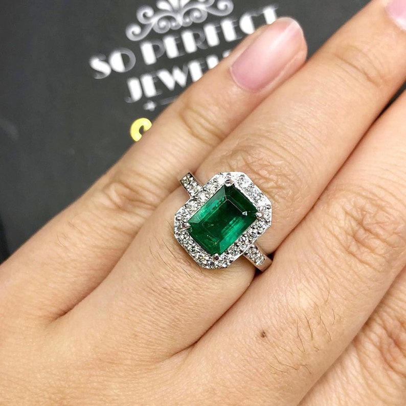 STUNNING 3.03TCW Emerald VS Diamond 18k Solid White Gold Ring | Etsy