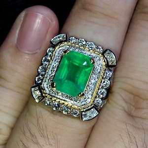 COLOMBIAN! 4.85TCW EMERALD & Diamonds in 18K solid yellow gold ring engagement natural authentic certified estate vintage colombia wedding