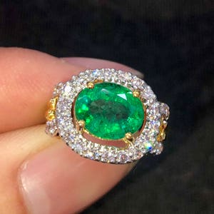 VIVID 3.48TCW Emerald & VS Diamonds in 18k solid white gold ring engagement wedding colombian zambian modern natural vintagr christmas gift