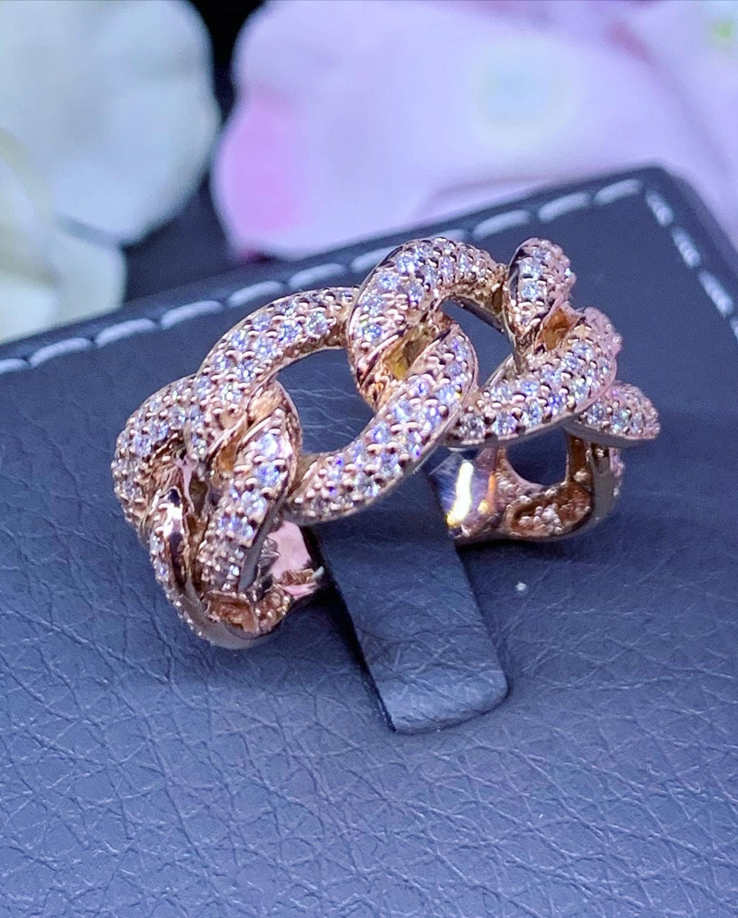 STUNNING! Chain VS Diamonds 18K Rose Gold Ring Band Hip Hop Rapper Pink ...