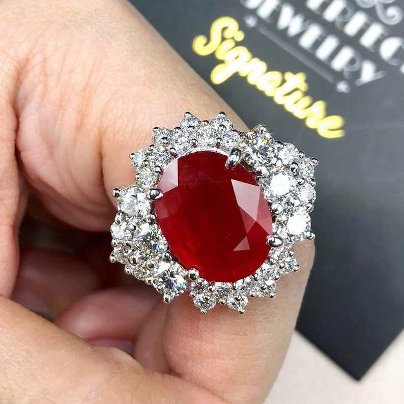 ENORMOUS 14.10TCW Natural Ruby & Diamonds in 18K Solid White - Etsy