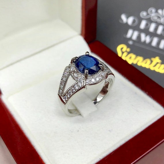 CEYLON 2.64TCW ブルーサファイア＆ダイヤモンド 18Kソリッドホワイト