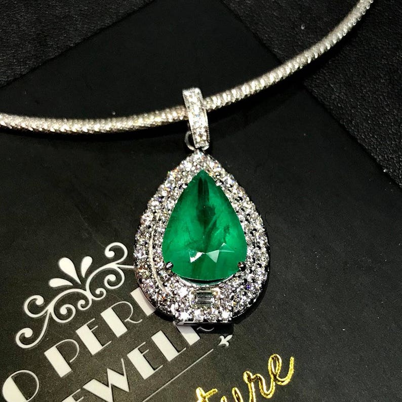 BRAZILIAN 9.31TCW Emerald & Diamonds 18K Solid White Gold | Etsy