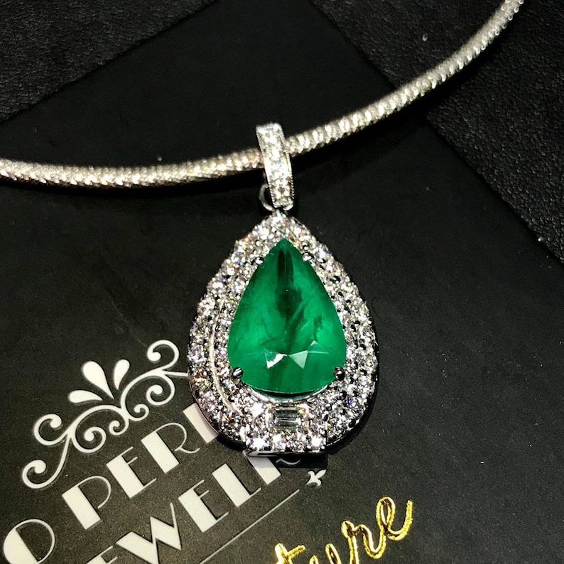 BRAZILIAN 9.31TCW Emerald & Diamonds 18K Solid White Gold | Etsy