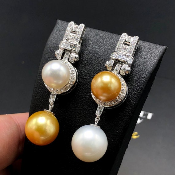 Real Natural Gray South Sea Pearl Baroque Dangle Earrings 6-14mm Silver Hooks