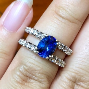 ETERNITY CEYLON Blue Sapphire & Diamonds en 18K sólido hecho a mano anillo de oro blanco de la flor de maíz real natural certificado Sri Lanka señora ovalada moderna