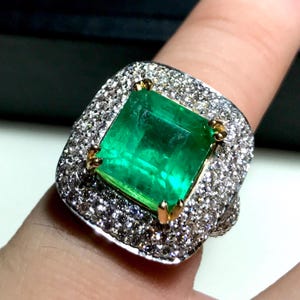 ENORMOUS 8.89TCW Emerald & VS Diamonds in 18K Solid Yellow - Etsy