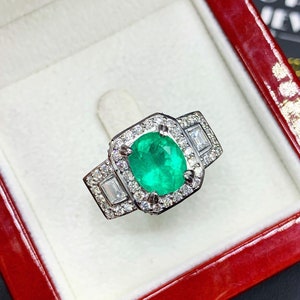ART DECO 3.66TCW Emerald & VS Diamonds 18k Solid White Gold Ring ...