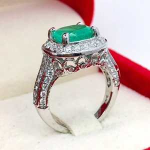 COLOMBIAN! 2.71CTW EMERALD & Diamonds in 18K solid white gold ring engagement natural authentic certified wedding vintage handmade
