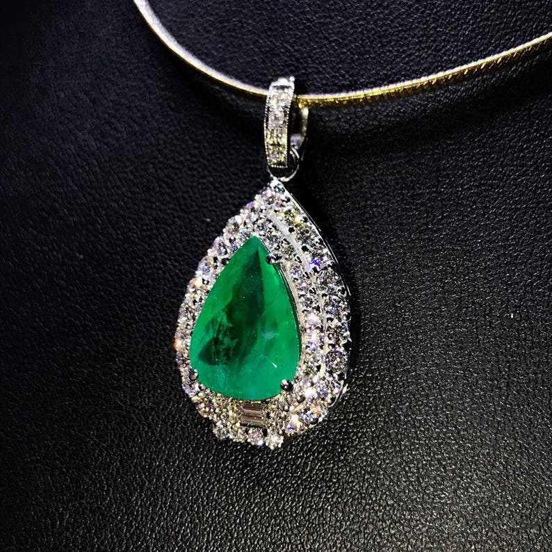 BRAZILIAN 9.31TCW Emerald & Diamonds 18K Solid White Gold | Etsy