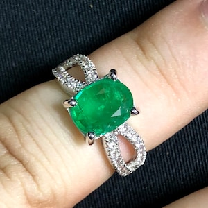 GENUINE 1.98TCW Emerald VS Diamonds in 18k solid white gold ring engagement wedding colombian zambian gift natural vintage simple oval green
