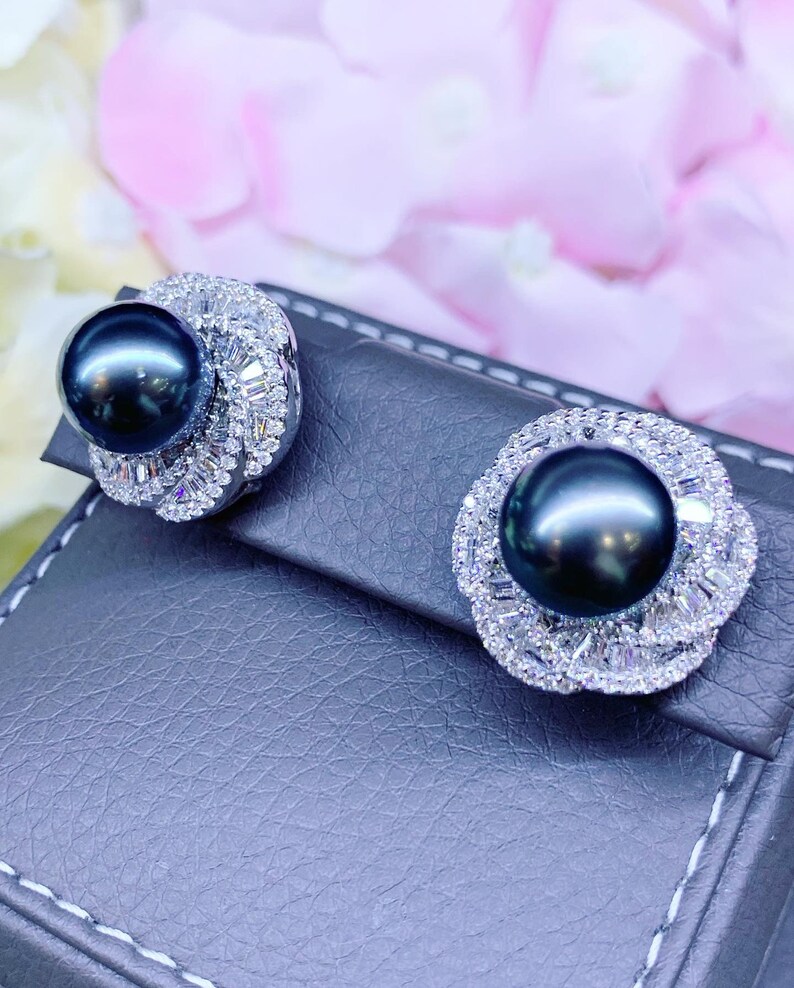 Tahitian Pearls VS Diamonds In 18K Solid White Gold Etsy