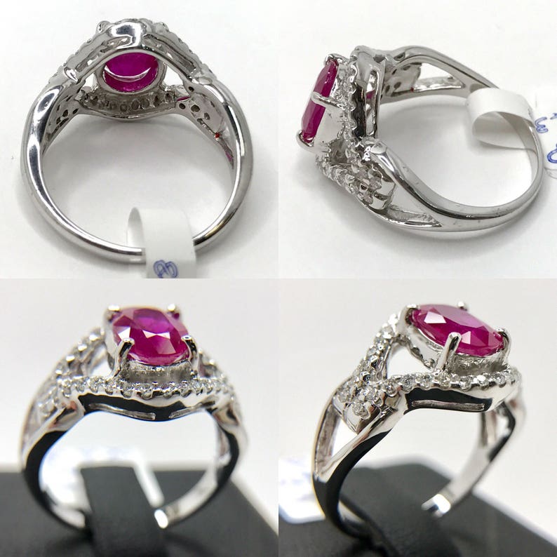 BURMESE RED 1.71TCW Natural Ruby & Diamonds in 18K Solid White Gold ...