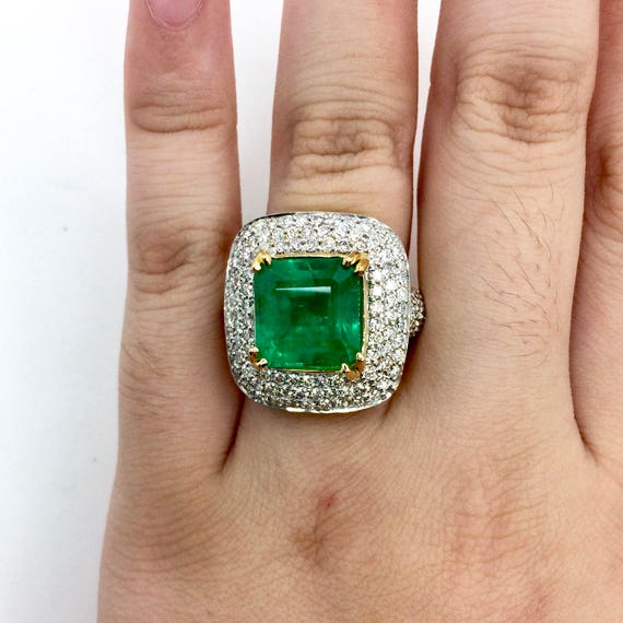 ENORMOUS 8.89TCW Emerald & VS Diamonds in 18K solid yellow | Etsy