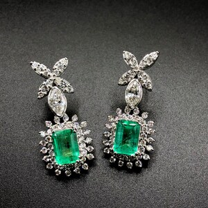 Colombian 6.19TCW Green Emeralds & Diamond in 18K Solid WHITE - Etsy