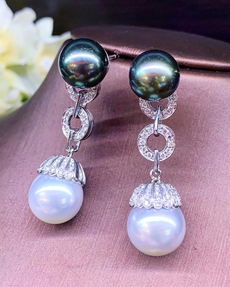 HUGE White South Sea Pearls VS Diamonds in 18K Solid White - Etsy