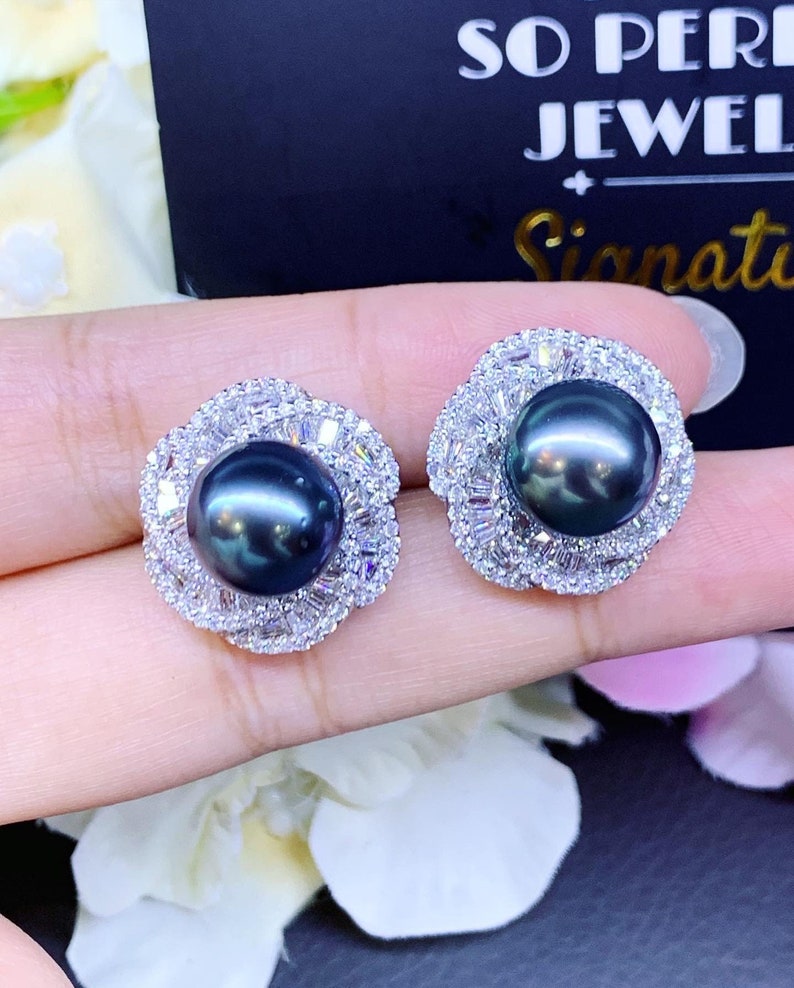 Tahitian Pearls VS Diamonds In 18K Solid White Gold Etsy