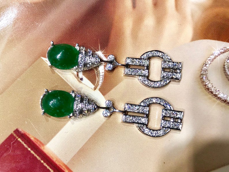 HUGE 10.05TCW Burmese Jade & VS Diamonds in 18k Solid White | Etsy