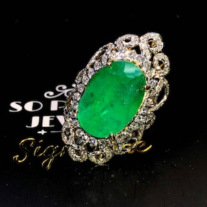 ENORMOUS 17.04TCW EMERALD Diamonds in 18K solid yellow gold ring engagement natural authentic Colombian  vivid gift christmas certified huge