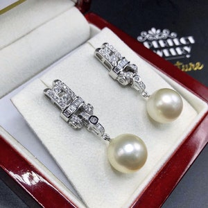 ART DECO White South Sea Pearl in 18K Solid White Gold - Etsy