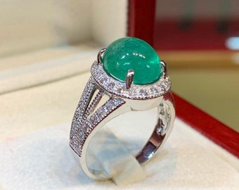 Damen Smaragd & Diamant Brillanten Gesamt 0,11ct VS Ring Kombination Emerald
