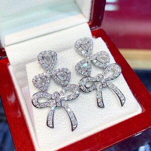 1.63TCW Rose Cut Diamonds in 18K solid white gold earrings art deco european pear natural vintage edwardian estate old cut bridal wedding