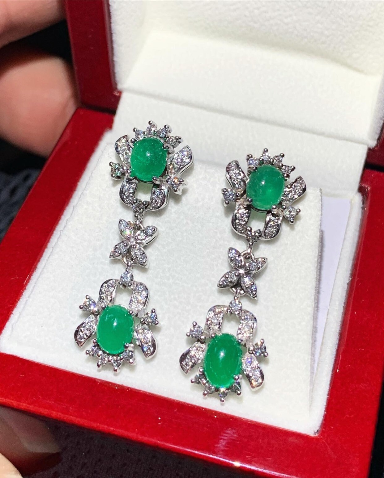 Colombian 4.68TCW Emeralds & Diamond in 18K Solid WHITE Gold | Etsy