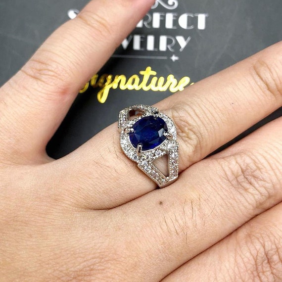 青いサファイアとダイヤモンドのリング CEYLON 2.64TCW ブルーサファイア＆ダイヤモンド 18Kソリッドホワイト