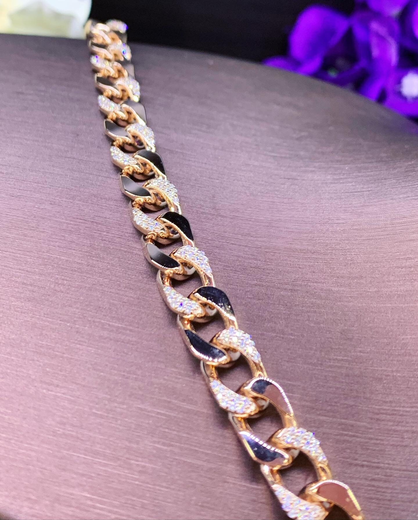 CHAIN! 1.45TCW F/VS Diamonds in 18K Solid Rose Pink Gold Bracelet ...