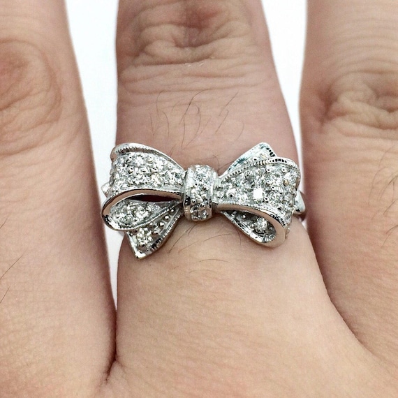 Delicate Bow Ring White Gold Alternative Diamond Dainty Baguette Invisible  Micro Pave Dainty Jewelry Birthday Anniversary Gift for Women - Etsy |  Unique diamond rings, White gold rings, Bow ring