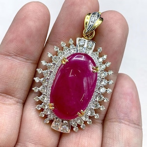ENOURMOUS! 44.87TCW BURMESE RUBY & Diamonds in 18K solid yellow gold pendant necklace certified natural burma red chain huge heart vintage