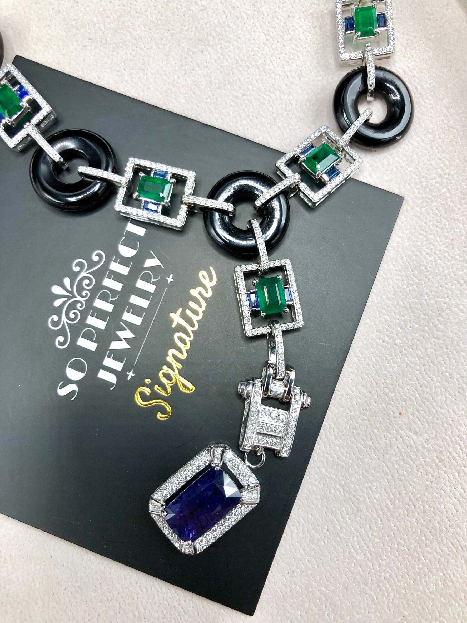 ART-DECO 31.63TCW Emerald Blue Sapphire Unheated Onyx diamonds | Etsy