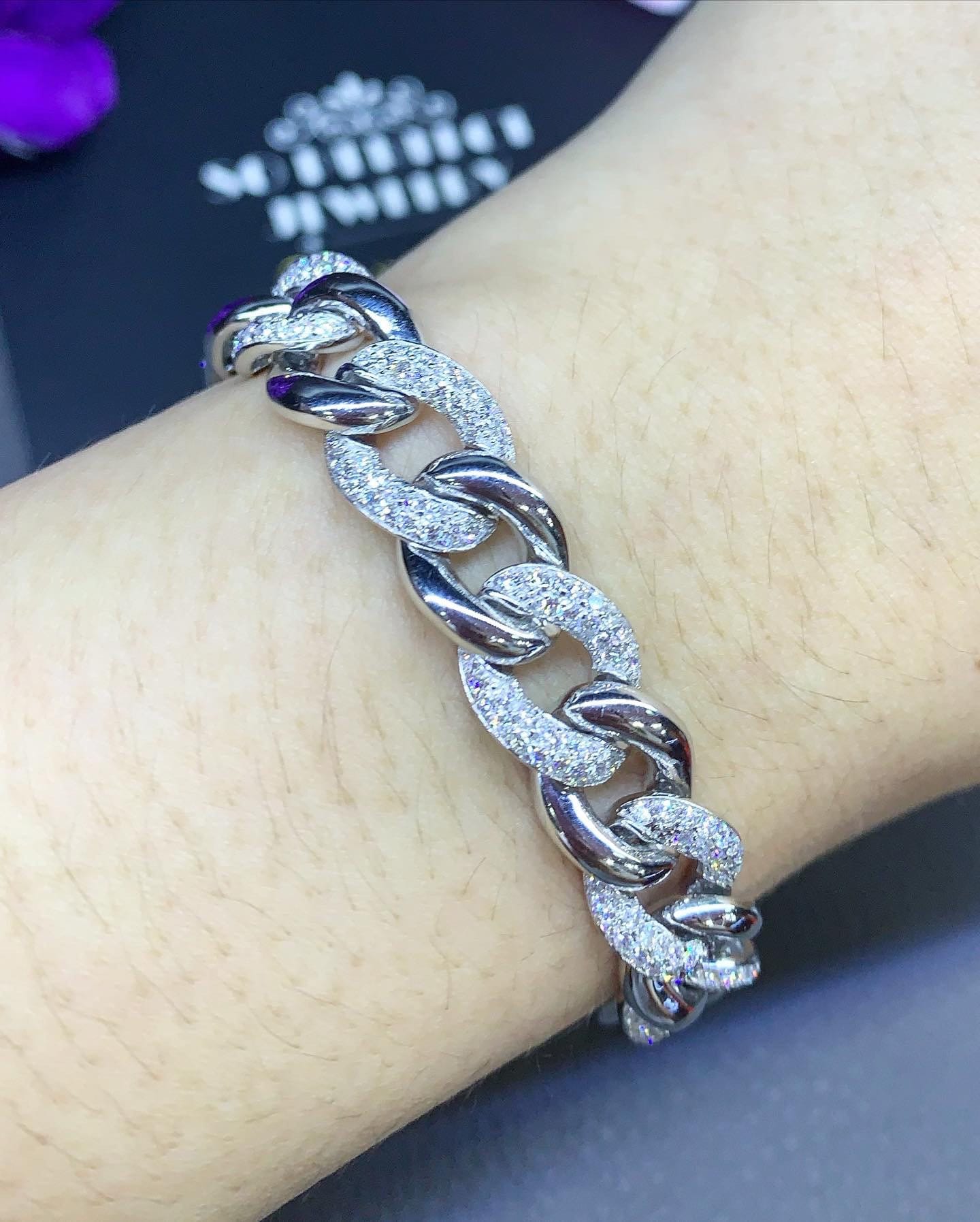 CHAIN! 2.75TCW F/VS Diamonds in 18K Solid White Pink Gold Bracelet ...