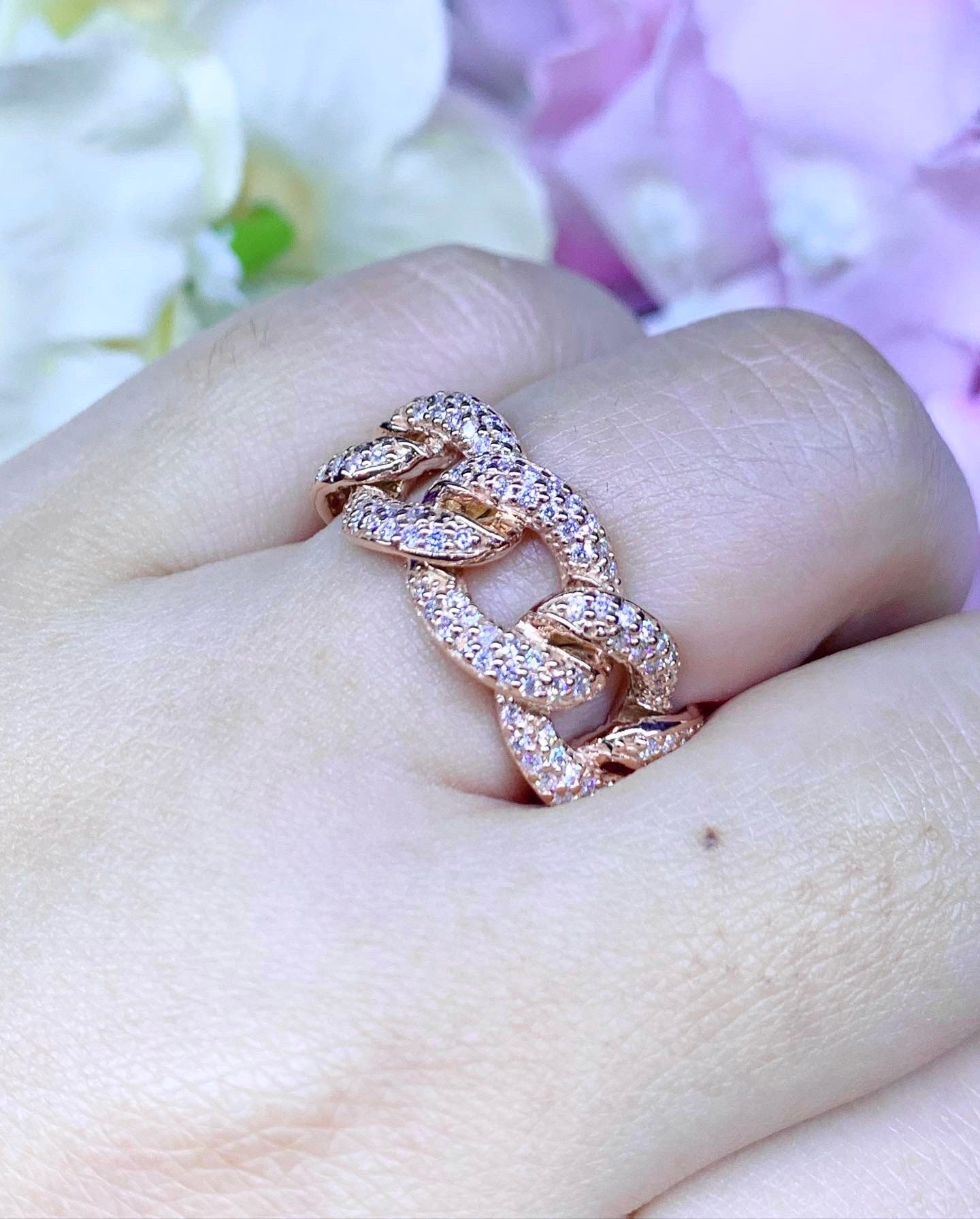STUNNING! Chain VS Diamonds 18K Rose Gold Ring Band Hip Hop Rapper Pink ...