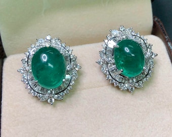 STORA 10.08TCW burmesisk jade och VS-diamanter i 18k massivt vitguld örhängen burma omega naturlig smaragd imperial art deco vintage ballerina