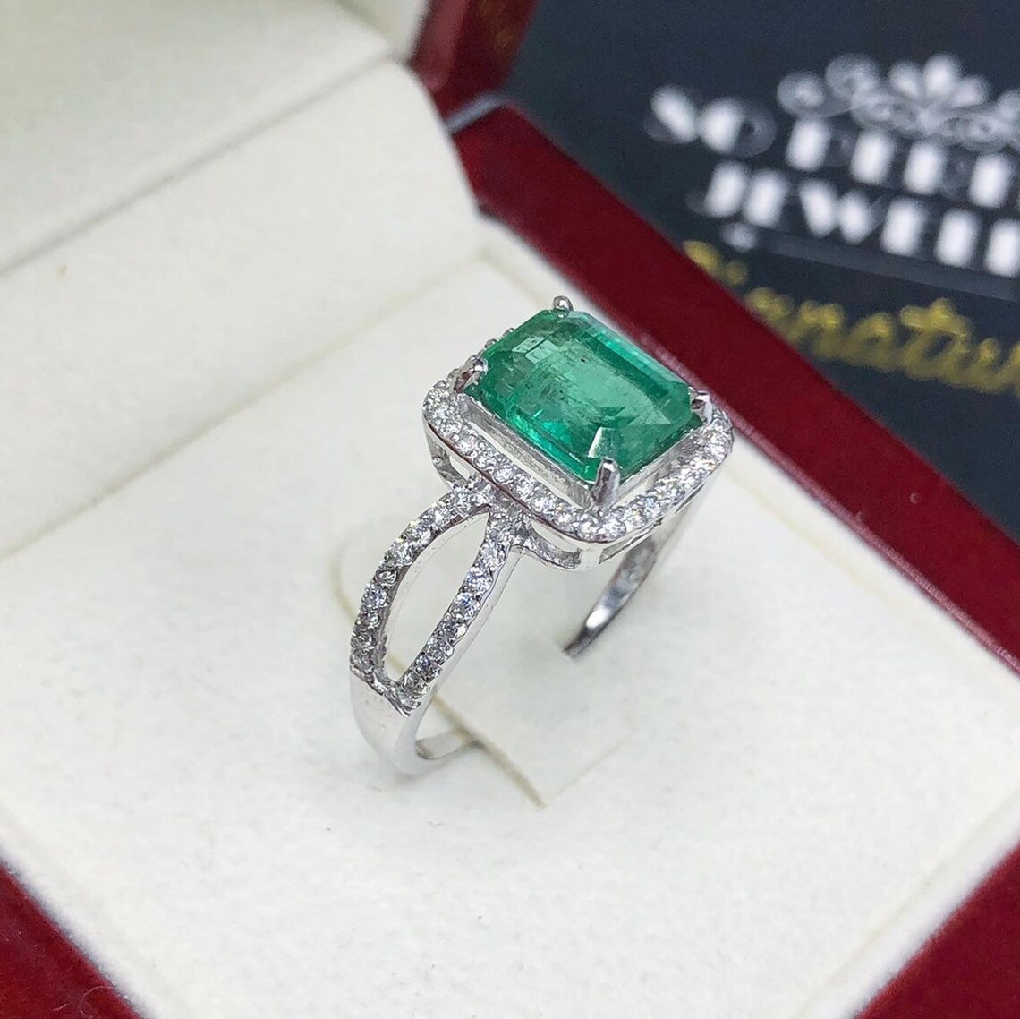 STUNNING 2.40TCW Emerald VS Diamond 18k solid white gold ring | Etsy