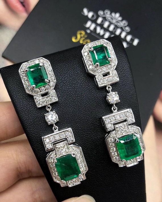 White gold hotsell emerald earrings