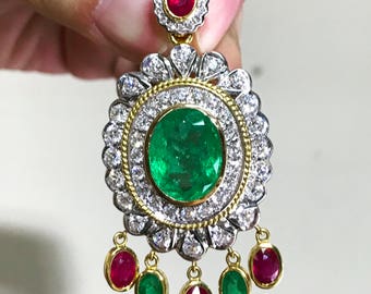 Emperador 19.61TCW esmeralda colombiana y diamantes VVS en 18 K sólido uno hecho a mano de un colgante de oro bueno