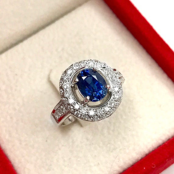 CEYLON 1.98TCW Blue Sapphire & Diamonds in 18K Solid Handmade | Etsy
