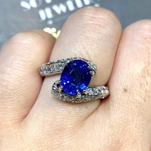 CEYLON! 4.99TCW Blue Sapphire Diamond 18K solid handmade white gold ring engagement vintage clean wedding gift September cornflower twisted