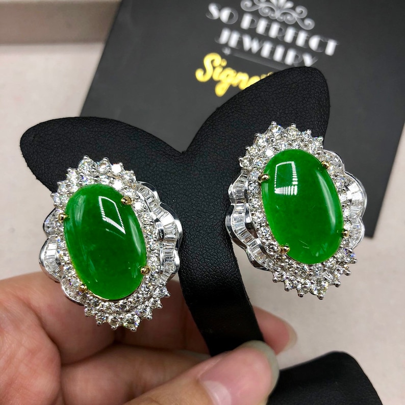 HUGE 15.29TCW APPLE Green Burmese Jade VS Diamonds 18k Solid | Etsy