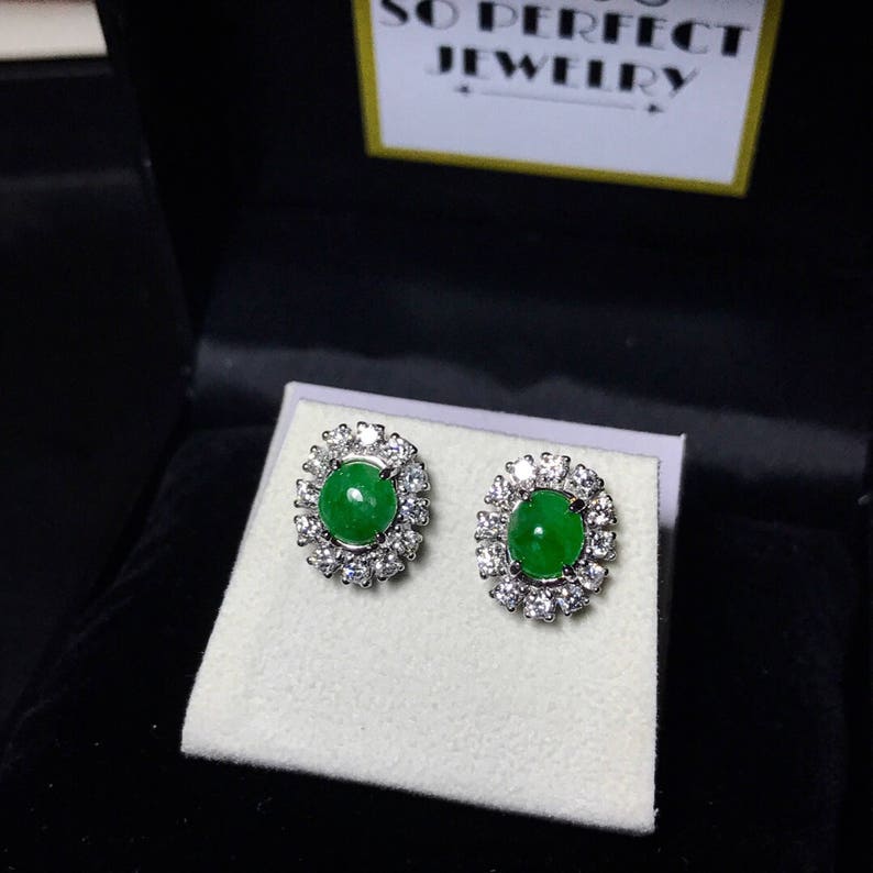 TOP GREEN Burmese Jade & VS Diamonds in 18k Solid Yellow Gold | Etsy