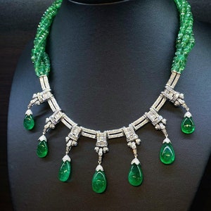ART DECO Emerald Necklace Top-green Drop Pear Cabochon Natural VS ...