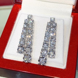 1.68TCW Round Brilliant Diamond Natural 18K solid white gold handmade earrings dangling wedding gift invisible chandelier drop studs F/VS