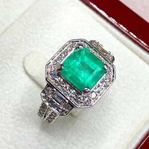 COLOMBIAN! 3.62TCW Emerald & VS Diamonds in 18k solid white gold ring engagement wedding genuine zambian modern natural art deco vintage new
