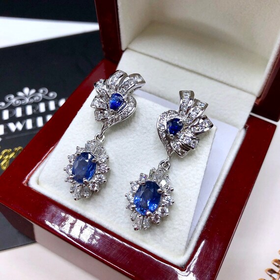 5.87TCW CEYLON Blue Sapphire & VS Diamonds in 18K Solid White | Etsy