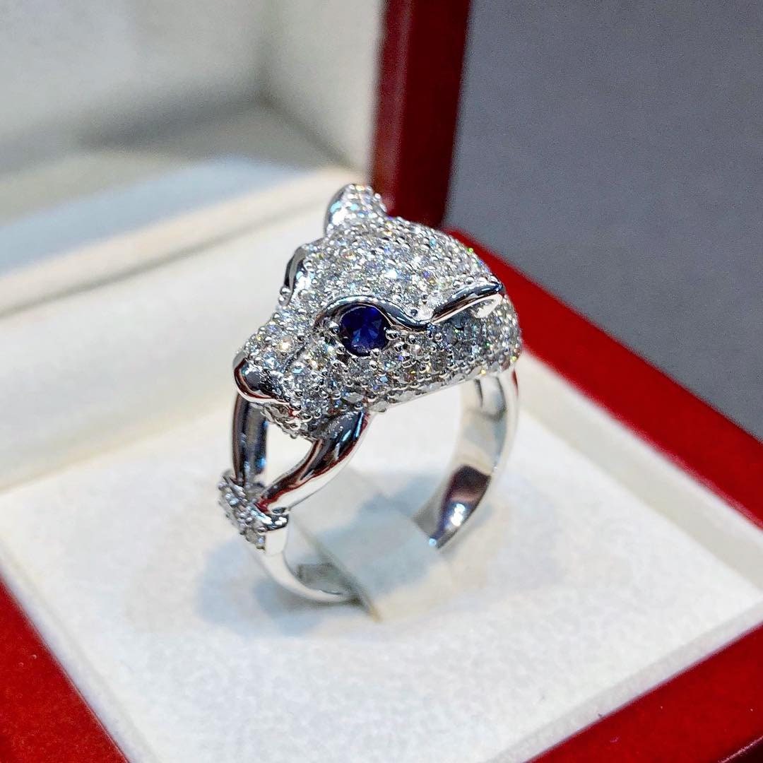 SPARKLING 2.68TCW Genuine VS Diamond 18K Solid White Gold Ring Panther ...