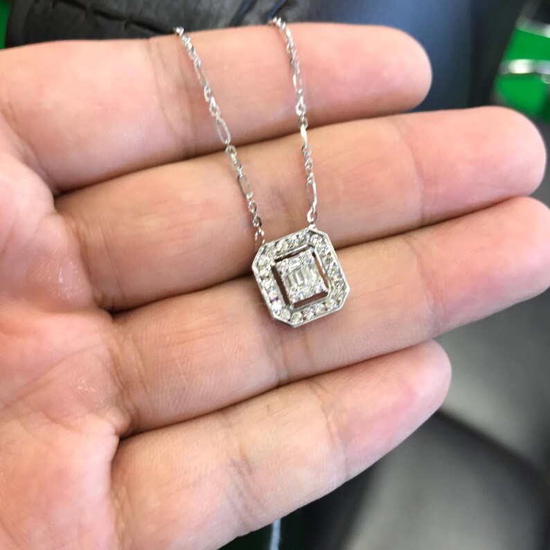 0.74 Emerald Cut Diamond Illusion Setting Natural 18K solid Etsy